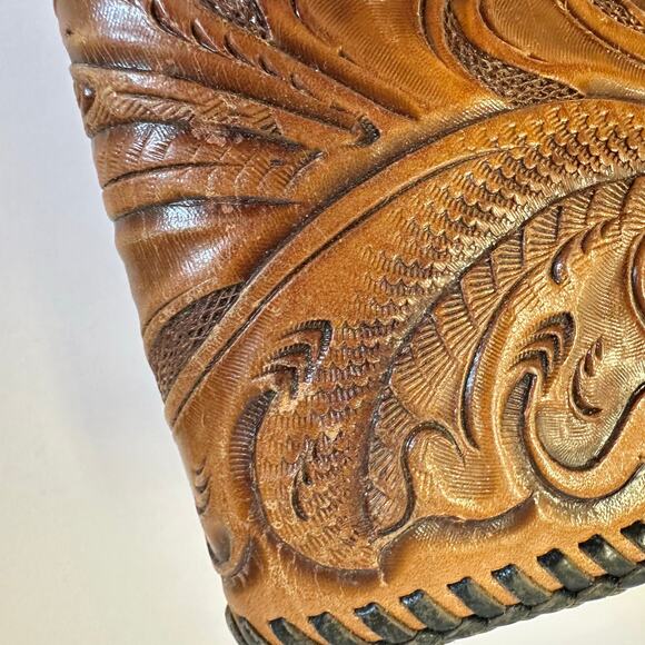 Vintage Floral Tooled Leather Wallet Western Design Bifold with Coin Pocket‎ - Picture 13 of 16